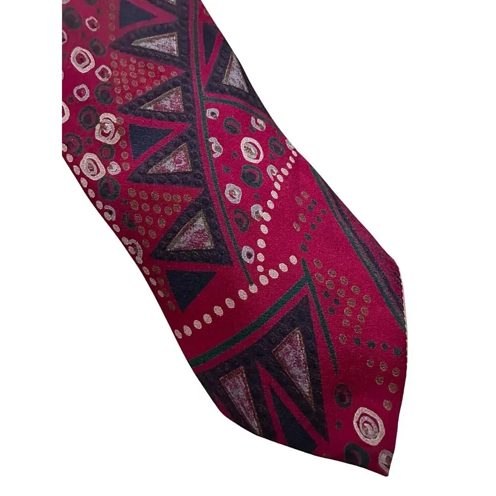 Vintage 80s Maroon Geometric Silk Necktie